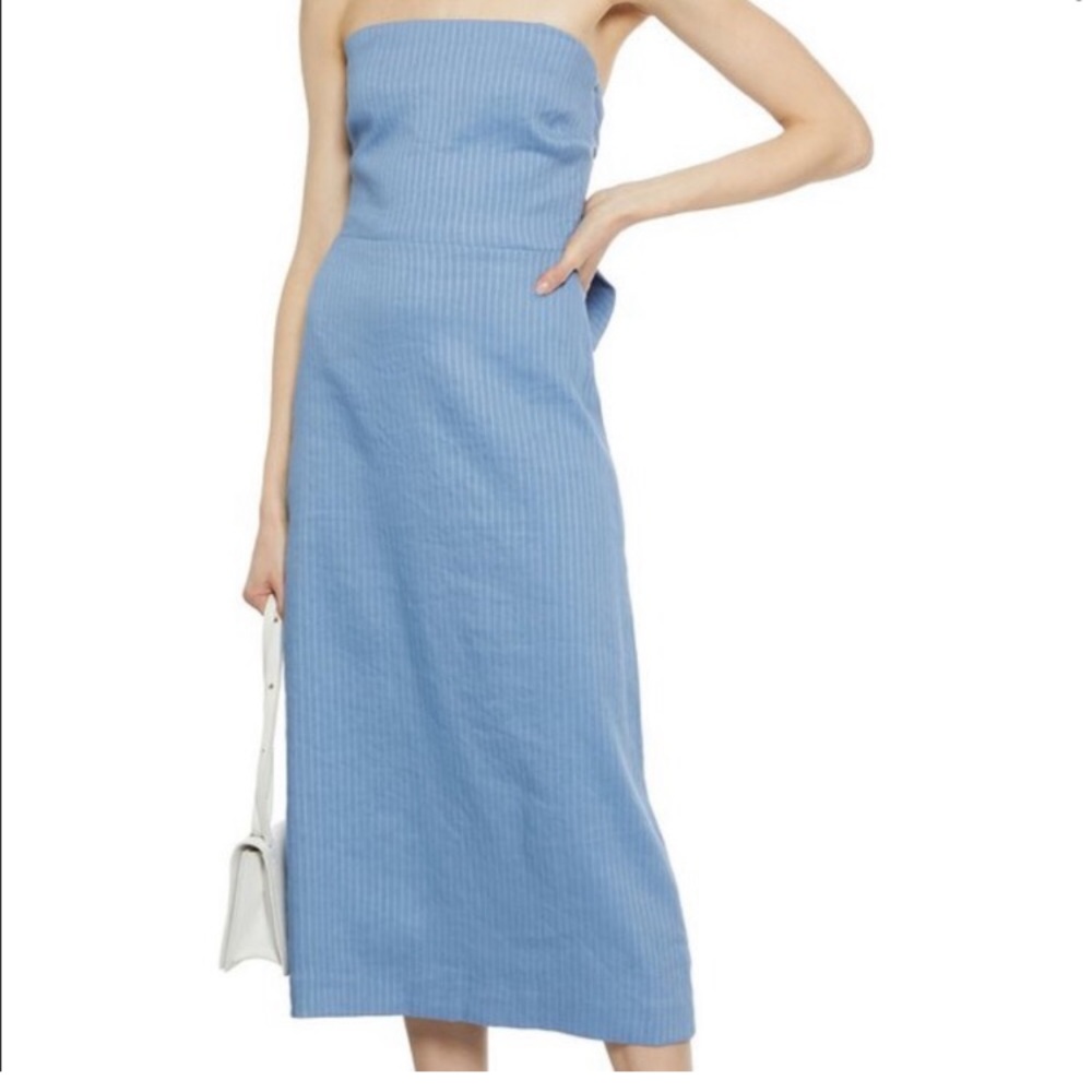 Theory Linen Blue Strapless Midi Dress